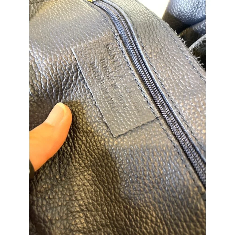 Leather Tote Navy Shoulder bag Burse In Pelle With Tassel Charm Zip Pouch Italy - Picture 5 of 8